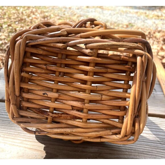 Vintage Woven Rattan Basket With Handle Rectangle Cottage Rustic - Picture 4 of 16